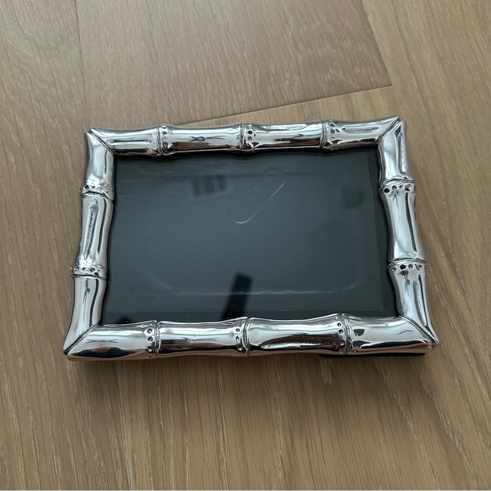 Bamboo Silver 5x7 picture frame photo stand card holder decor home VTG gift new